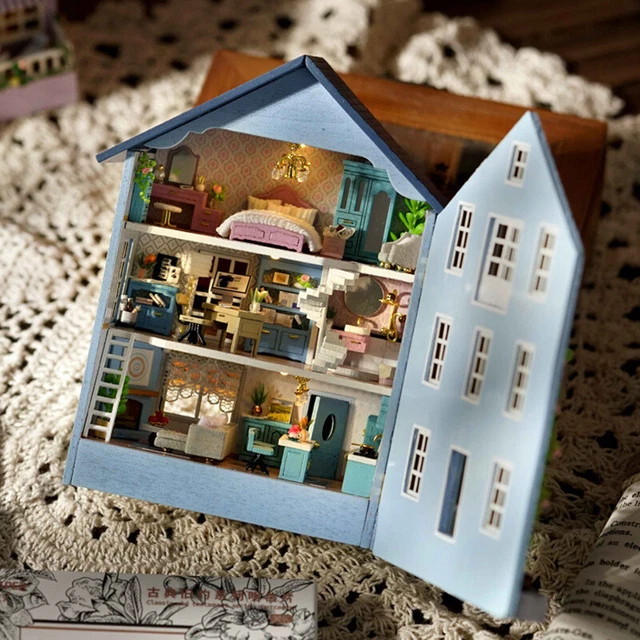 DIY Mini Wooden Dollhouse Furniture Light Doll House Miniature Girl Boy Gifts