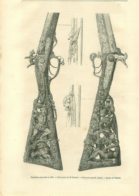 Expo Universelle Paris Fusils Rifles Guns Gauvain/Thérond GRAVURE OLD PRINT 1855