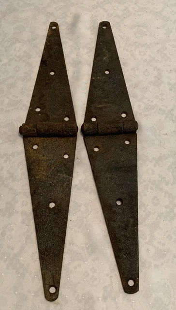 2 Antique CAST IRON FORGED STRAP DOOR HINGES 20” Barn Find Salvage Hardware