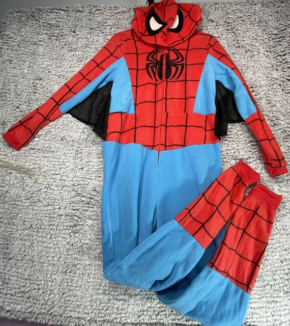 Marvel Spiderman One Piece Union Suit Boys Hoodie Pajamas Sz 4-6 Small