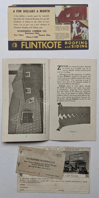 Vintage Roofing Ad Brochure, Zolium Flintkote Card Becker Asphalt, Architecture