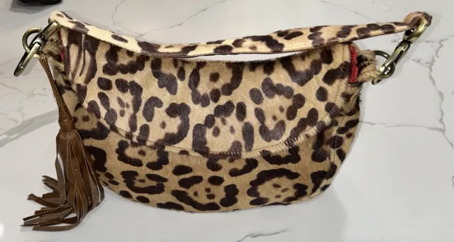 Eric Javits  Leopard Print  Leather Hobo Handbag