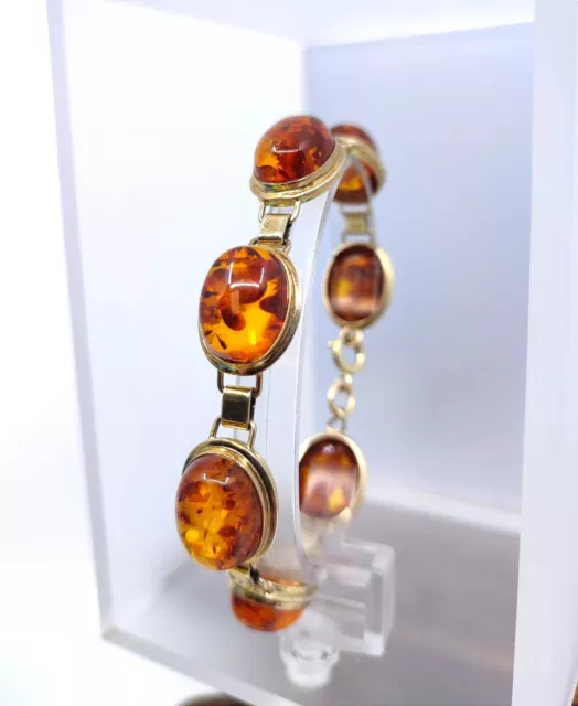 Edles Armband * 835 Silber - Vergoldet * Bernstein Antik Schmuck Amber Bracelet