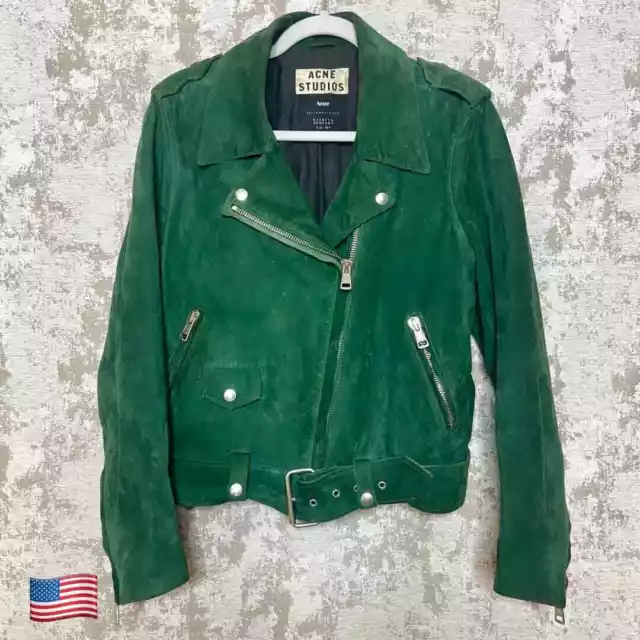 Acne Studios for Barneys New York Mape Suede Moto Jacket in Green