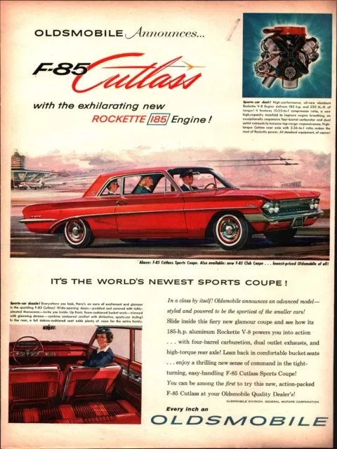 1961 Oldsmobile F-85 Cutlass Sports Coupe Vintage Print Ad Airport Jet Print Ad