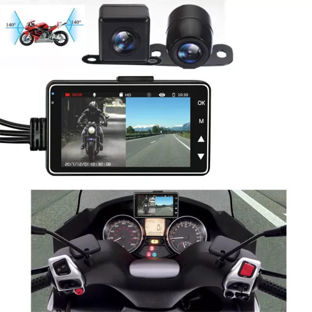 3" LCD 140° Waterproof Dual Action Camera Video Recorder for Motorcycle Car Bike