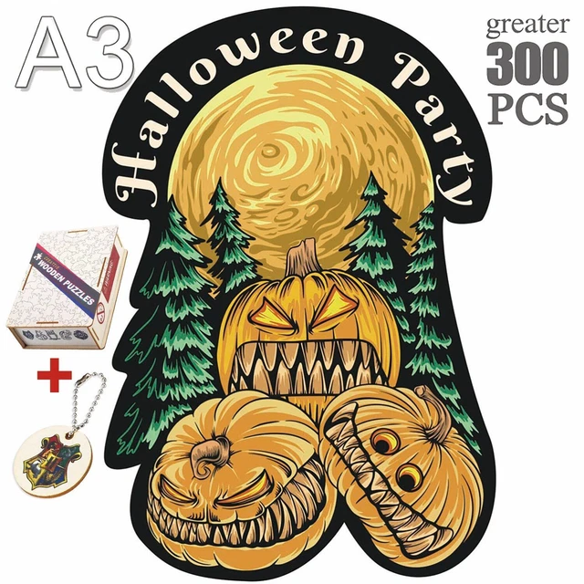 Elegant Shape Wooden Jigsaw Puzzles Games Adults Kids DIY Drawing Halloween Gift