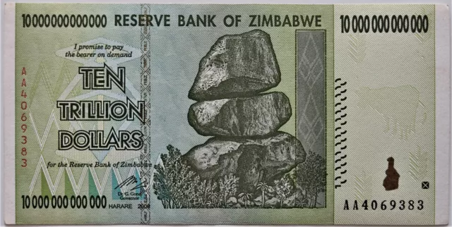 Zimbabwe Hyperinflation banknotes 10 trillion dollars