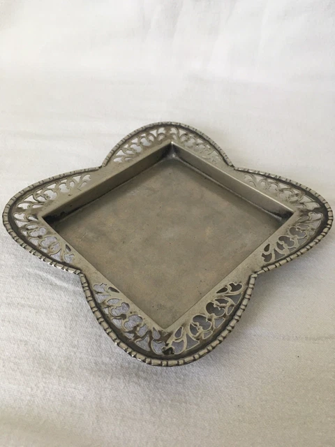 E J Houlston Silver Plated Pierced Square Platter Dish Change Money Pin Dish
