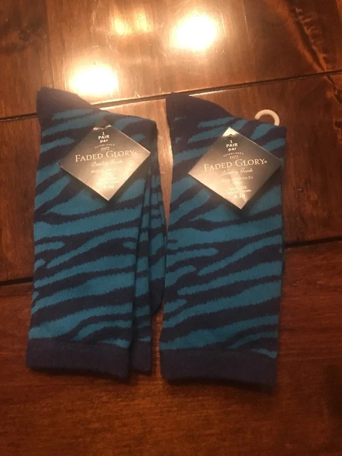 Faded Glory 2 Pair Ladies Anklet Socks Womens Shoe 4-10 Royal Blue And Navy Blue