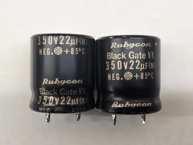 2 x Used Rubycon Black Gate VK capacitors. 22uf 350V