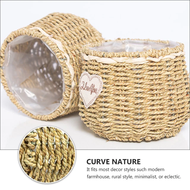 Seagrass Plant Basket Seagrass Plant Pot Straw Flower Basket Plants Pots Rattan 6