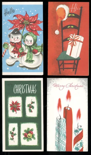 Vintage Christmas Card Lot of 4 SNOWMAN COUPLE, CANDLES, SANTA CAP Unused New