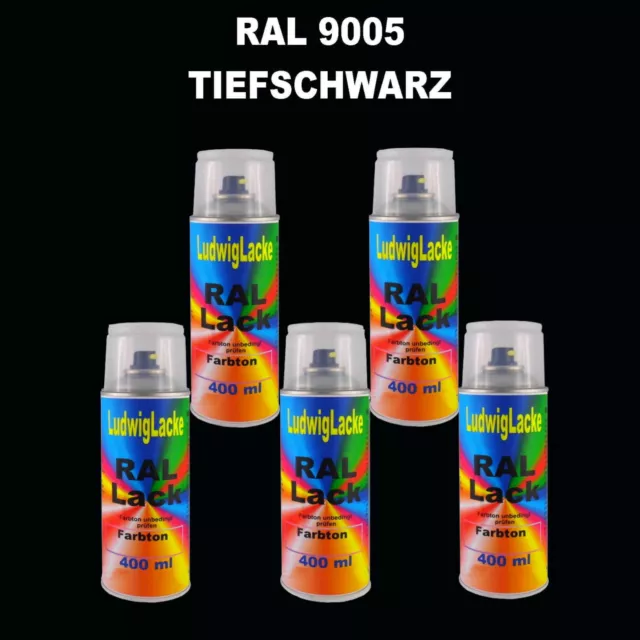 RAL 9005 Tiefschwarz  Glänzend Spraydosen 5 x 400ml Sprühdose Lackspray