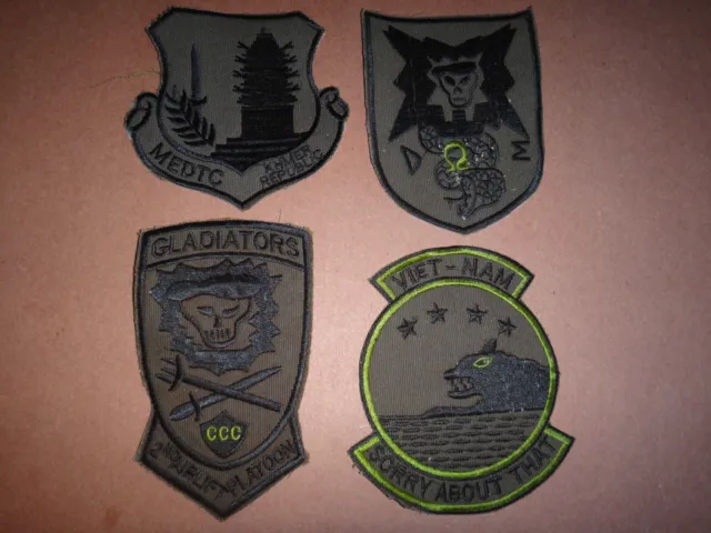 4 Vietnam War Patches: MEDTC KHMER, Co. E 5th SFG, GLADIATORS, SORRY ABOUT THAT