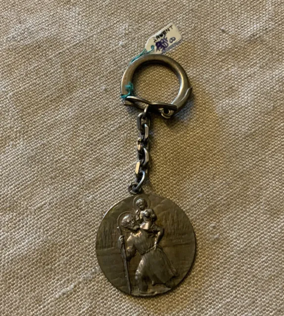 Porte clés médaille de Saint Christophe Carré et Diamanté Argenté