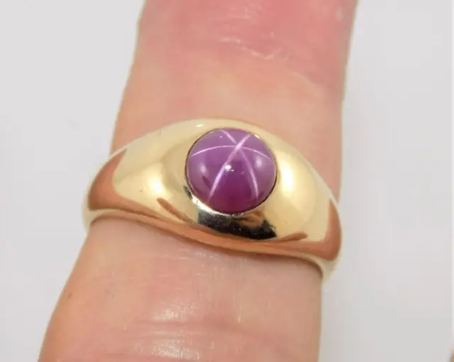Custom Made 14K Yellow Gold Men's Ring w Red Linde Star Sapphire, sz. 8.5