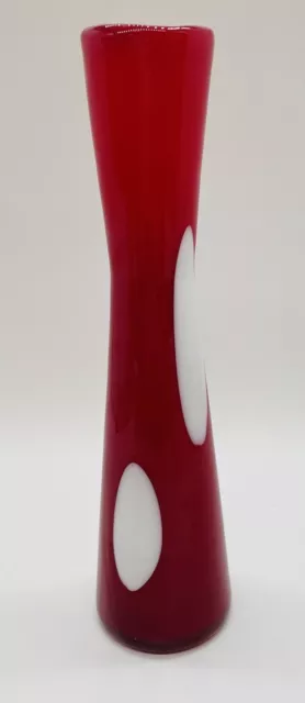 Pier One MCM Studio Cased Art Glass Vase Red with White Fused Glass Dots MINT S7