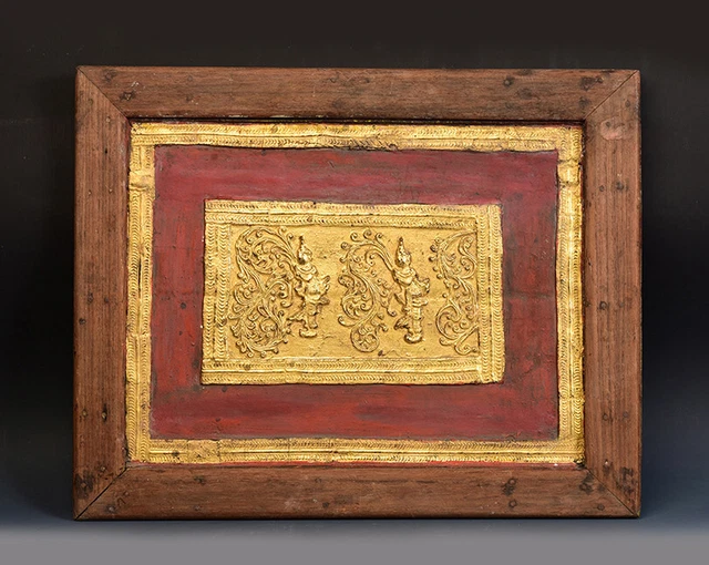19th Century, Mandalay, Antique Burmese Wood Carving Panel