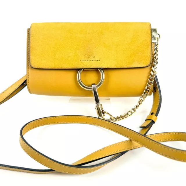 Chloe Faye Small Shoulder CrossBody Bag Mustard Suede Leather Purse Authentic