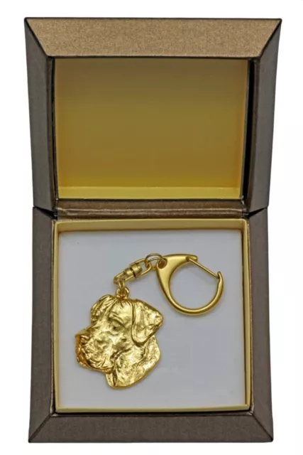 Deutsche Dogge - vergoldet Schlüsselanhänger mit einem Hund, Box Art Dog DE