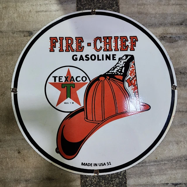TEXACO FIRE CHIEF Porcelain Enamel Sign 28 X 28 Inches