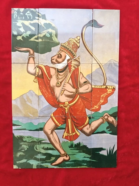 9 Pc Penal Set Old Art God Hanuman ji Printed Majolica Ceramic Tiles Japan 0362