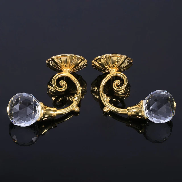 Crystal Glass Curtain Holdback Wall Window Drapery Tie Back Hooks Hanger Gold