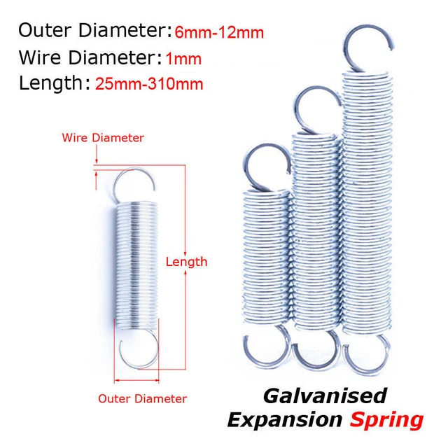 25mm-310mm Galvanised Expansion Spring Extension Tension Wire Dia 1mm Springs