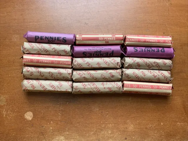 15 rolls pre-1996 Canadian copper pennies assorted dates