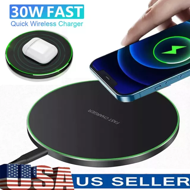 30W Wireless Fast Charger Charging Pad Mat for Samsung iPhone Android Cell Phone