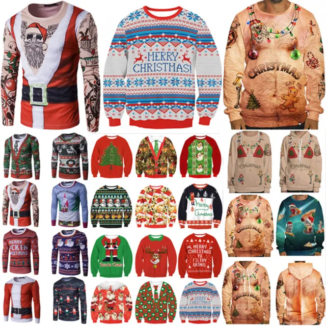 Unisex Mens Womens Ugly Christmas Sweater Sweatshirt Casual Xmas Funny Pullover