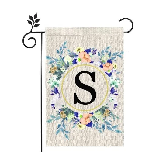 Monogram Letter S Initial Garden Flag Floral 12x18 Inch Small Vertical Double