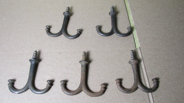 5 Vtg Antique Undermount Cast Iron Coat Hooks Armoire Closet Wardrobe Screw In