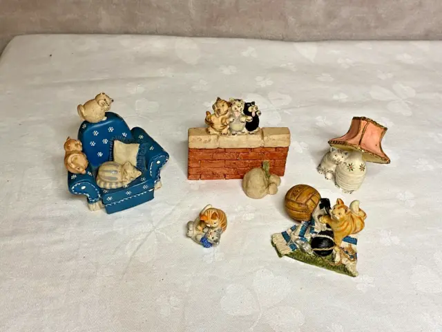 6 Vintage Peter Jager Cat Ornaments Hand Painted in Scotland