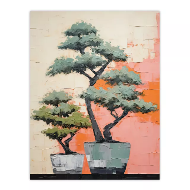 Zwei japanische Bonsai-Baum Pflanztöpfe dick Ölgemälde Wandkunst Posterdruck