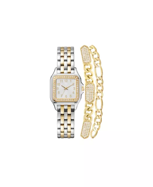 Jessica Carlyle Ladies Analog Silver/Gold Tone Watch And Bracelet Set 26Mm