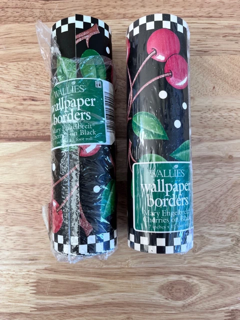 Rollos de papel tapiz Mary Engelbreit ME Wallies borde cerezas n negro 2 rollos