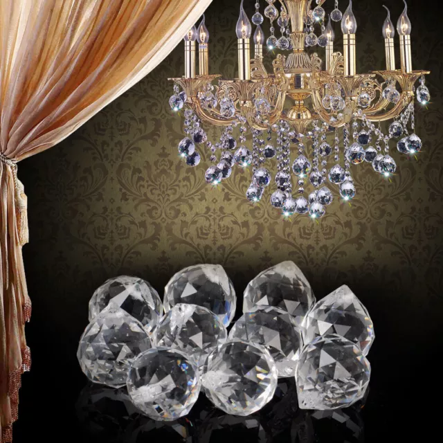 10Pcs Clear Glass Ball Crystals Lamp Prism Part Hanging Chandelier Drops Pendant