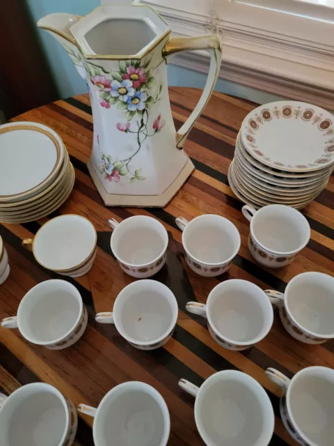 Vintage Napon Chocolate Pot and OKC and Made in China Demitasse Cups and Saucers 3