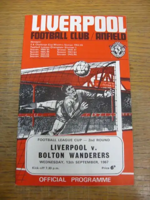13/09/1967 Liverpool v Bolton Wanderers [Football League Cup] [With Football Lea