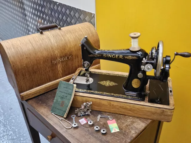 Serviced Singer 99K Hand-crank sewing machine in good Working order.