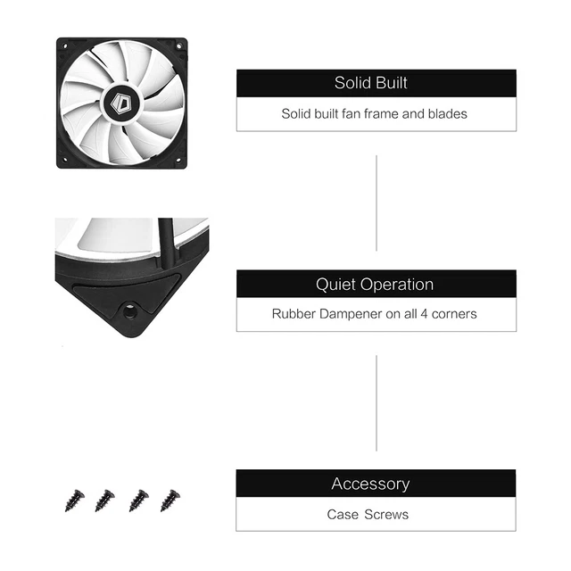 XF-12025-SD-W PWM PC Case Fan Black Frame White Blade Fan Computer ...