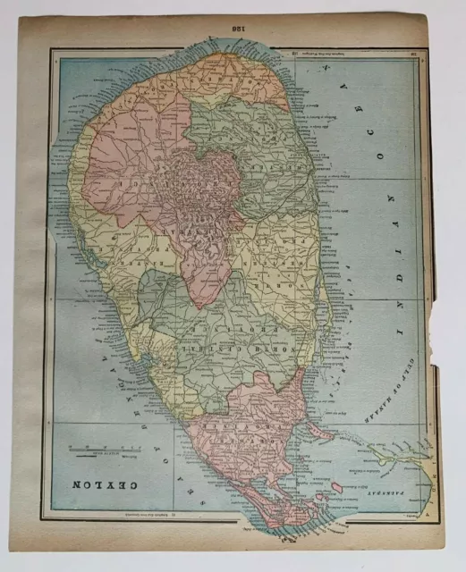 1893 Map of Ceylon Gaskell's Family & Business Atlas bird's-eye view Holy Land