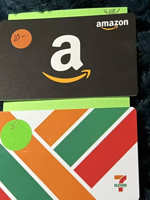 #158..$5.00 7-11 & $10.00 AMAZON..New Gift Cards=$15.00 Shipping $1.25