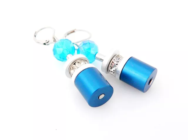 Ohrschmuck Hänger Aluminium Kristallglas Blau türkis  Silber Strass 299c