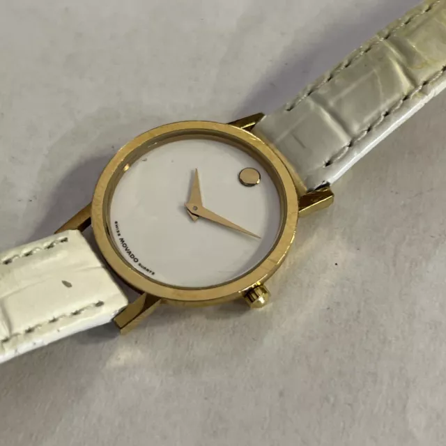 womens Movado White Dial Gold Case, 87-25-832, Pre Owner Running New Battery