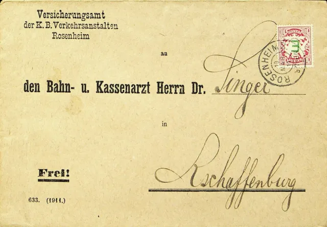 Sephil Deutschland Bayern 1911 10pf W/E Ovpt Auf Abdeckung F / Rosenheim Sich