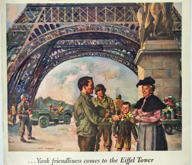 Paris France Eiffel Tower Military WWII Coca Cola Ad 1945 Magazine Print Coke