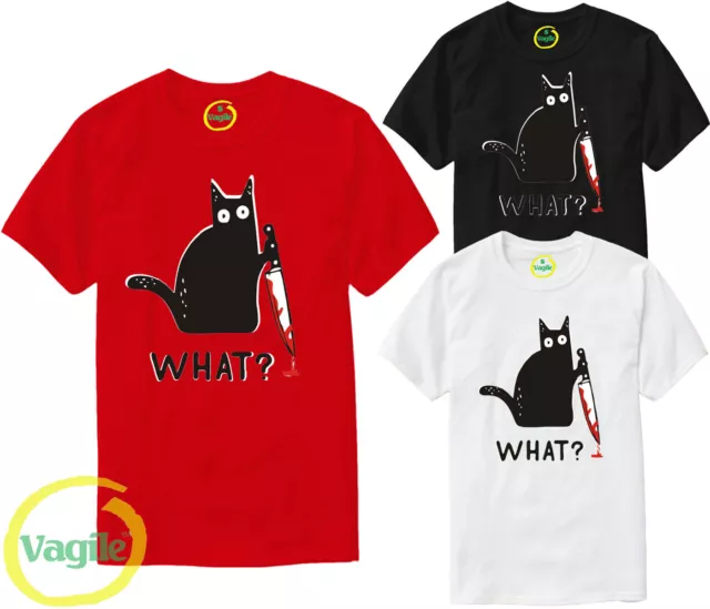 Halloween Cat With Knife What Print Murderous Cat Funny Party Unisex T-Shirt Tee